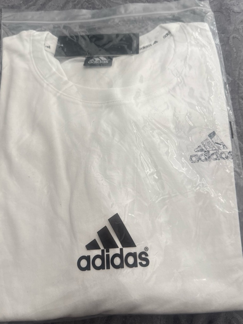 adidas White Crew Neck T-Shirt with Black Logo